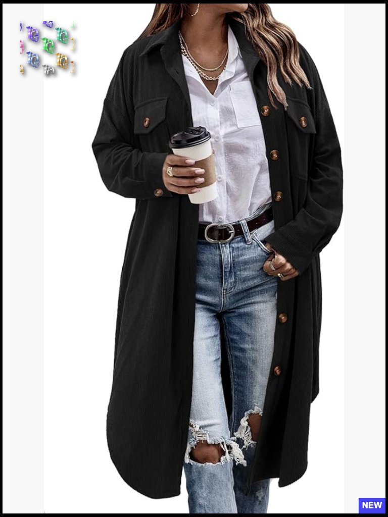 Long Plaid Shacket Jacket Oversized Corduroy Button Down Flannel Trench Coat